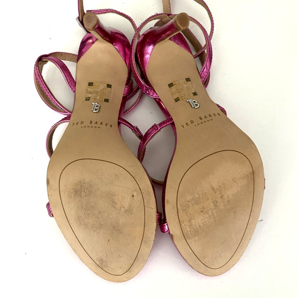 Ted Baker Sophia Pink Metallic Strappy Leather Sandal Wraparound Open Toe 7.5 38 - Picture 7 of 7